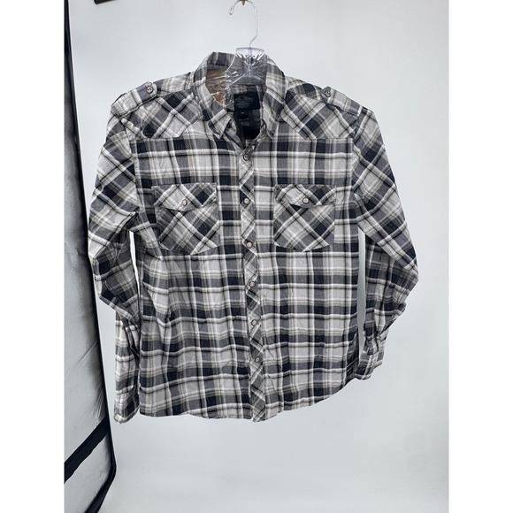 Harley Davidson Flannel Shirt XL Plaid Patches Button Up Embroidered Pearl Snaps - Picture 11 of 15